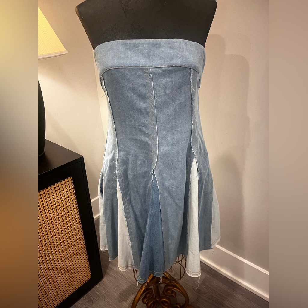 Pilcro Strapless Denim Country Festival Mini Dress Size Large 100% Cotton